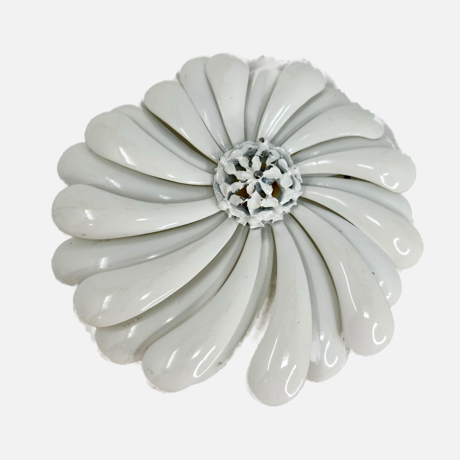 1960s - 1970s Enamel Mcm Daisy Brooch Pin Abstract White 25$
